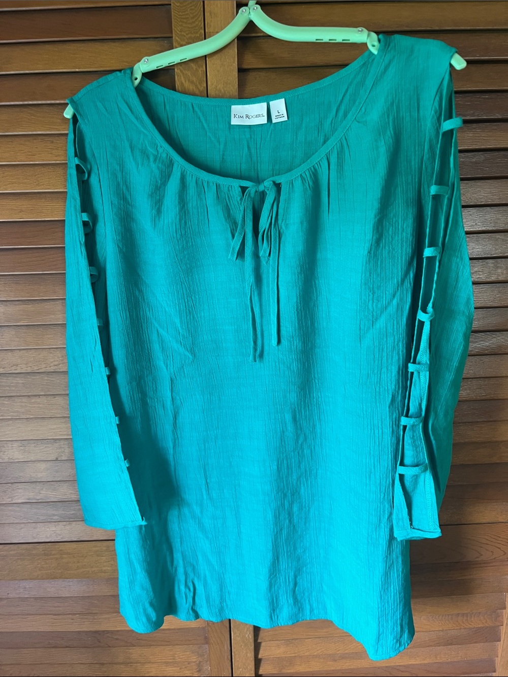 Kim Rogers Teal Ladder-Sleeve Peasant Blouse NWT Size L